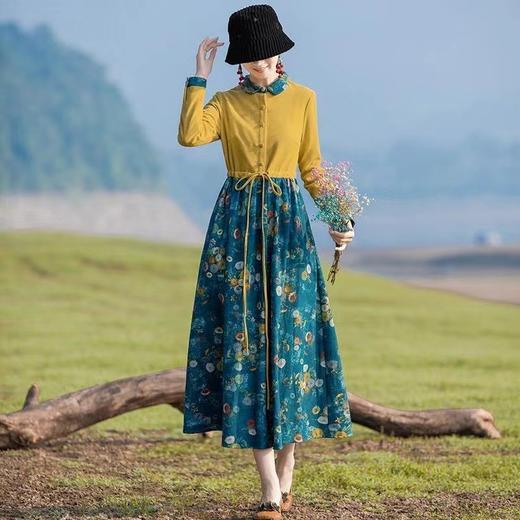 GYH 871民族风棉麻连衣裙2023春秋印花显瘦气质裙 商品图1