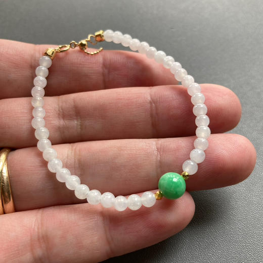 糯冰种翡翠珠串手钏18k黄金镶嵌 商品图5