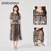 oldcolour2023夏季新款复古气质泡泡袖收腰网纱连衣裙女O24104371 商品缩略图2
