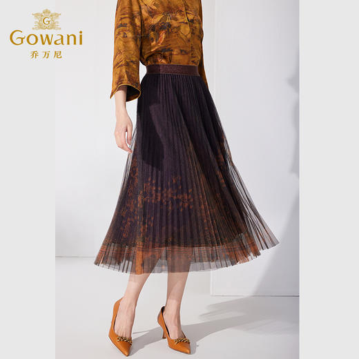 乔万尼夏季新品半身裙复古百褶网纱设计感ET2D270 商品图1