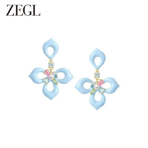 ZEGL设计师秘密花园系列蓝色花朵耳环女小众森系耳钉银针夏天耳饰 商品图0