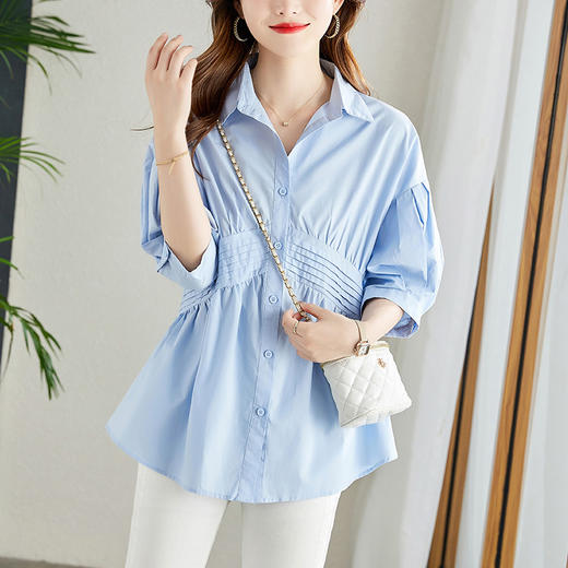 纯棉塔克褶衬衫七分袖别致上衣宽松显瘦衬衣MJ-23060 商品图0