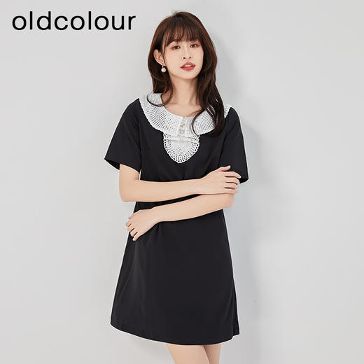 oldcolour2023夏季新款黑色气质设计感宽松短款连衣裙O24101430 商品图3