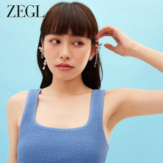 ZEGL设计师璀璨甜心耳妆盘蝴蝶结流苏耳夹粉色耳骨夹耳环银针耳饰 商品图3