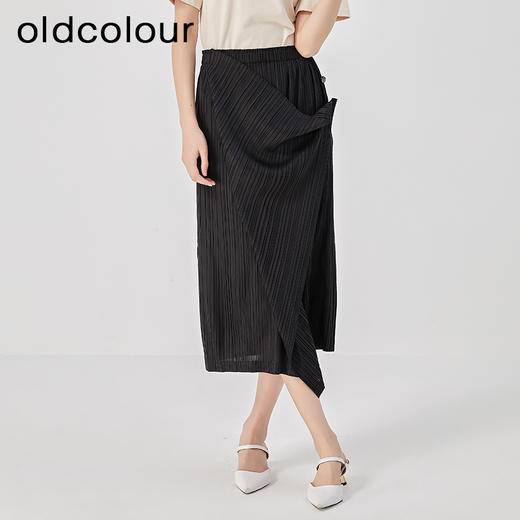 oldcolour2023夏季新款黑色高腰显瘦直筒中长款半身裙O24063431 商品图3