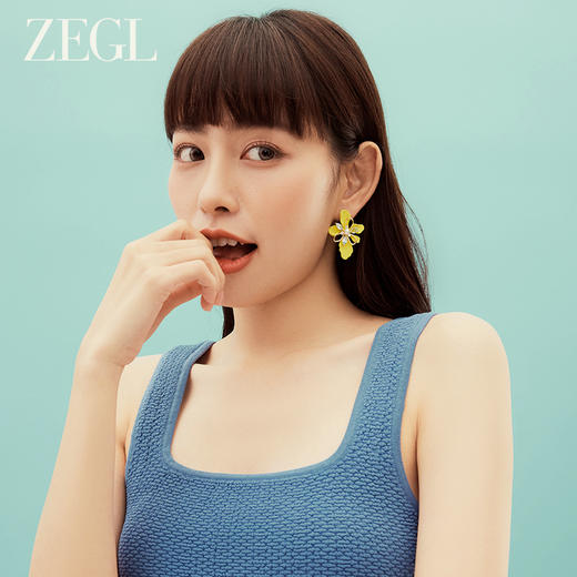 ZEGL设计师秘密花园系列黄色花朵耳环女小众设计感高级耳钉耳饰品 商品图3