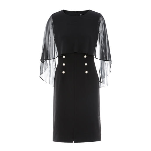 EITIE爱特爱时尚网纱斗篷修身OL通勤黑色连衣裙显瘦优雅夏新款B07162 商品图5