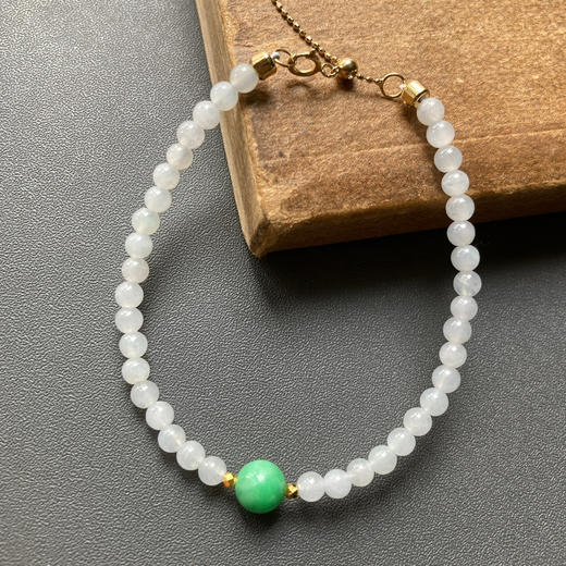 糯冰种翡翠珠串手钏18k黄金镶嵌 商品图2