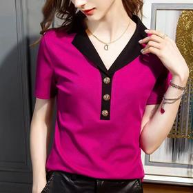 天丝棉翻领T恤2023夏新款西装领洋气修身显瘦遮肚百搭上衣HR-KWGCD60024