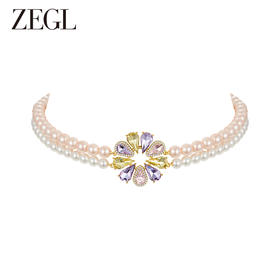 ZEGL设计师秘密花园系列花朵双层项链女轻奢高级感珍珠锁骨链颈链