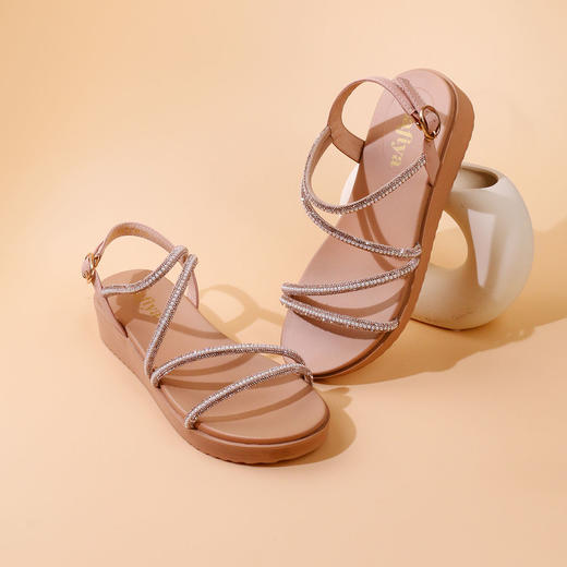 Safiya/索菲娅2023夏季新品仙女风水钻坡跟一字带休闲厚底凉鞋SF32115048 商品图4