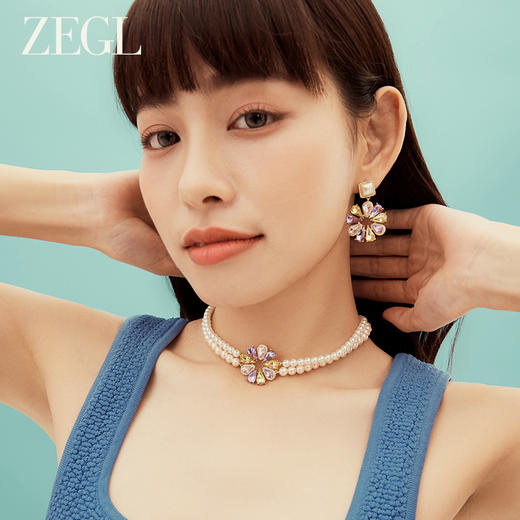 ZEGL设计师秘密花园系列花朵双层项链女轻奢高级感珍珠锁骨链颈链 商品图2