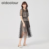 oldcolour2023夏季新款复古气质泡泡袖收腰网纱连衣裙女O24104371 商品缩略图3