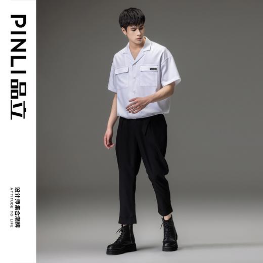 PINLI品立夏季新款男士古巴领短袖衬衫宽松纯色休闲衬衣上衣B232113060 商品图2