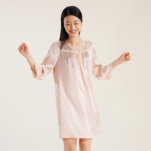金三塔100%桑蚕丝时尚睡衣舒适凉感女真丝素色睡裙家居服春夏新品  YSFDC305 商品图1