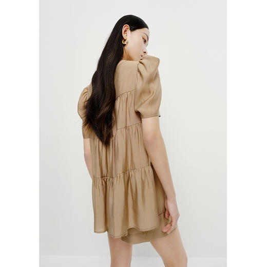 NEELLY纳俪商场同款夏季新款泡泡袖天丝衬衫女圆领套装阔腿短裤N23053Z01186 商品图3