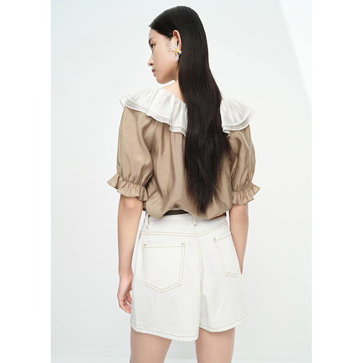 NEELLY纳俪商场同款撞色拼接荷叶边衬衫女薄款天丝上衣甜美小衫N23053R01171 商品图3