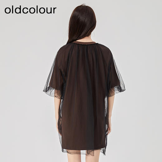 oldcolour2023夏季新款纯棉法式网纱拼接宽松短款连衣裙O24101438 商品图4