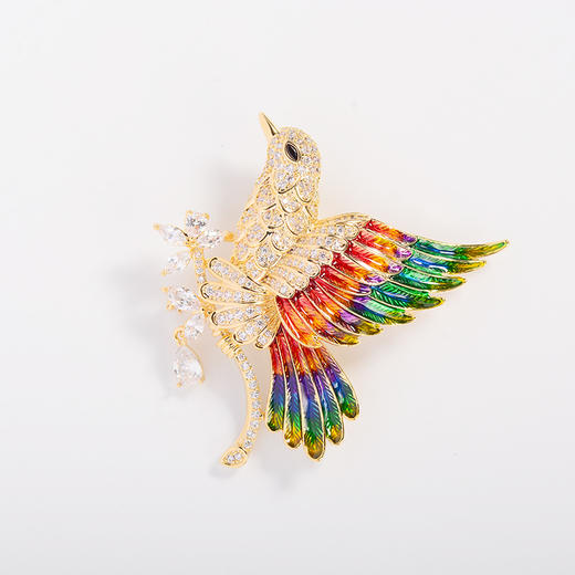 国风彩雀胸针，大气满锆珐琅气质鸟类胸花时尚西装旗袍配饰别针AM-XR11269 商品图1