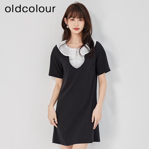 oldcolour2023夏季新款黑色气质设计感宽松短款连衣裙O24101430 商品图0