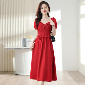 夏季新款，女一字领时尚潮流洋气木耳花边拼接修身显瘦连衣裙HR-WA23379