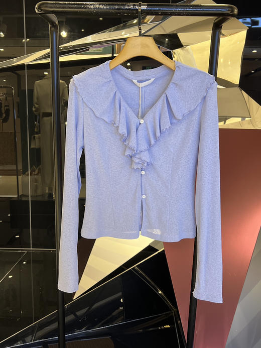 荷叶V领长袖小衫 商品图0