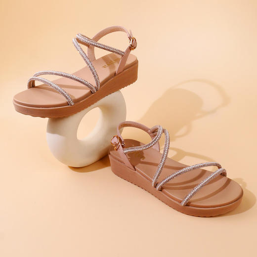 Safiya/索菲娅2023夏季新品仙女风水钻坡跟一字带休闲厚底凉鞋SF32115048 商品图3