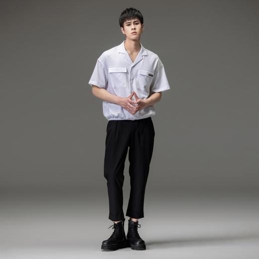PINLI品立夏季新款男士古巴领短袖衬衫宽松纯色休闲衬衣上衣B232113060 商品图4