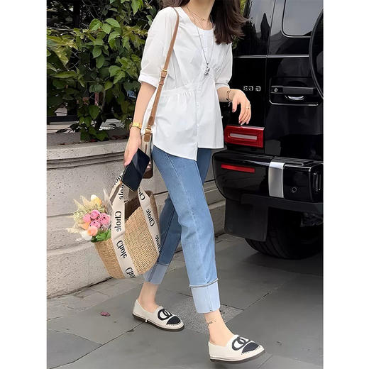 夏季女装盐系穿搭微胖港味御姐炸街轻熟风上衣感短袖两件套装HYS-9181 商品图3