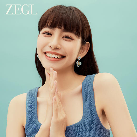 ZEGL设计师秘密花园系列蓝色花朵耳环女小众森系耳钉银针夏天耳饰 商品图3