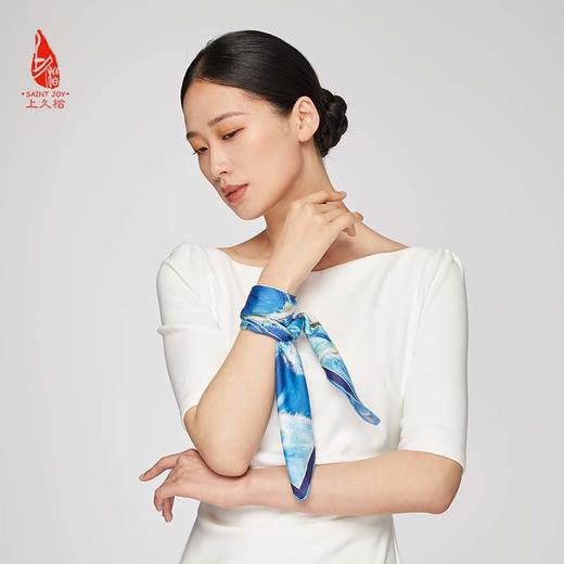 SAINTJOY/上久楷 女式真丝方巾  秋蓝旷野  FJS22037 商品图1