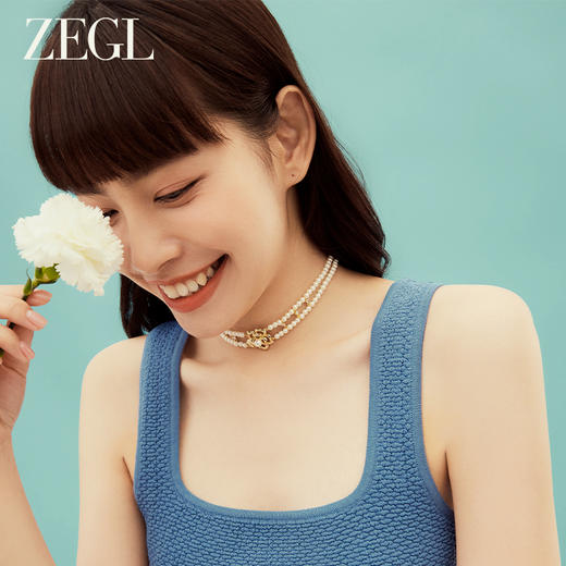ZEGL设计师秘密花园系列山茶花人造珍珠项链女轻奢小众锁骨链颈链 商品图4