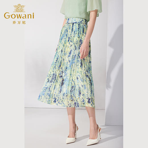 Gowani乔万尼百褶半身裙夏季新品显瘦百搭油画风设计师款ET2D305 商品图1