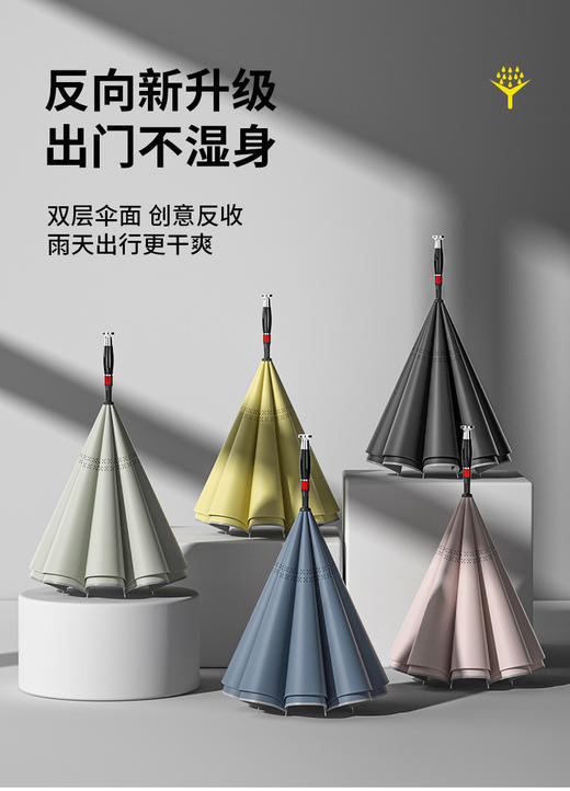 车用自动反向伞长柄双层雨伞 商品图0