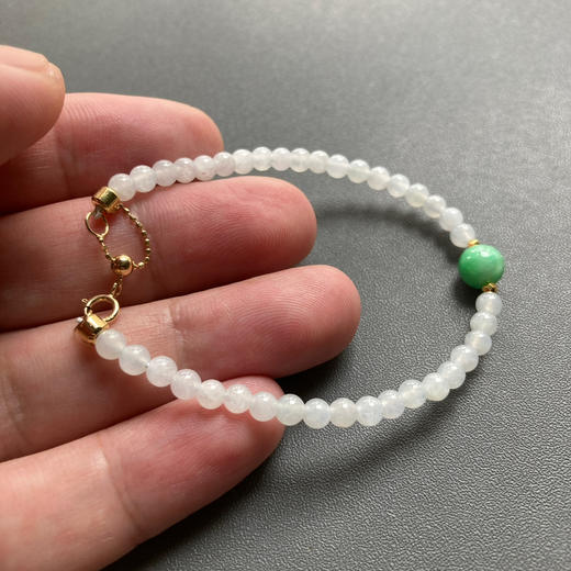 糯冰种翡翠珠串手钏18k黄金镶嵌 商品图6