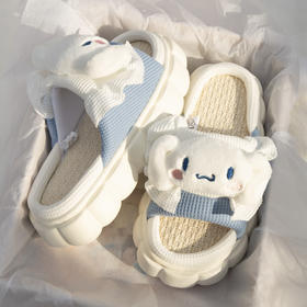 「三款配色！亚麻材质」三丽鸥亚麻拖鞋 女玉桂狗四季地板加厚底居家室内夏天家用卡通