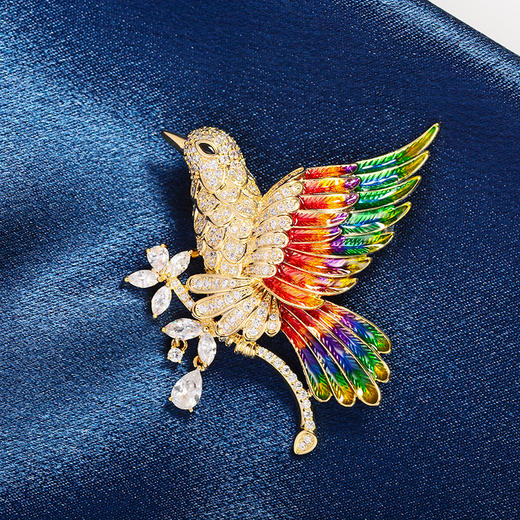 国风彩雀胸针，大气满锆珐琅气质鸟类胸花时尚西装旗袍配饰别针AM-XR11269 商品图3