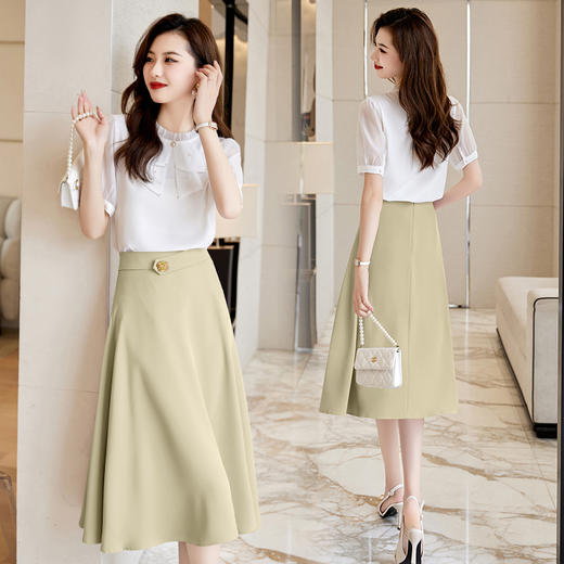 洋气减龄，复古立领衬衣百搭显瘦时尚A字摆半身裙套装HR-SSQJRA638-69 商品图0