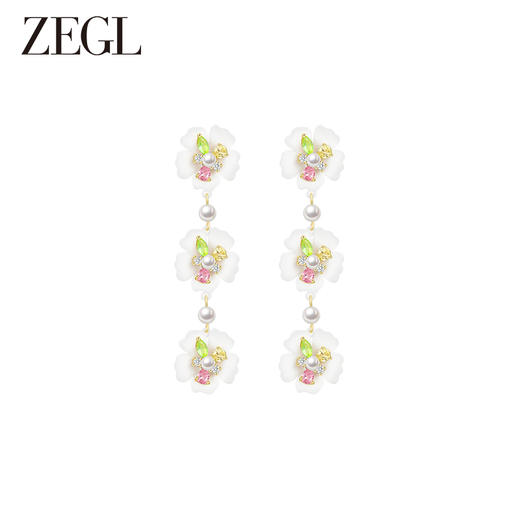 ZEGL设计师秘密花园系列长款花朵耳环女耳钉小众设计感高级耳饰品 商品图0