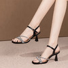 水钻漆皮露趾高跟凉鞋，夏季新款粗跟时尚黑色方头一字带凉鞋HY-H3146 商品缩略图3