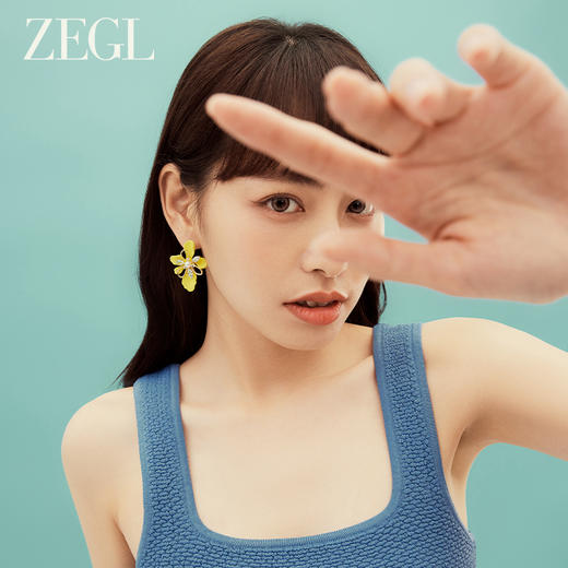 ZEGL设计师秘密花园系列黄色花朵耳环女小众设计感高级耳钉耳饰品 商品图4