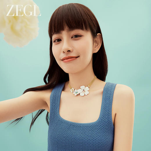 ZEGL设计师秘密花园系列金属风古巴花朵项链女2023新款锁骨链颈链 商品图4