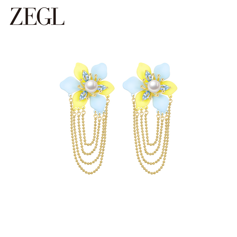 ZEGL设计师秘密花园系列花朵流苏耳环女高级感珍珠耳钉夏天耳饰品