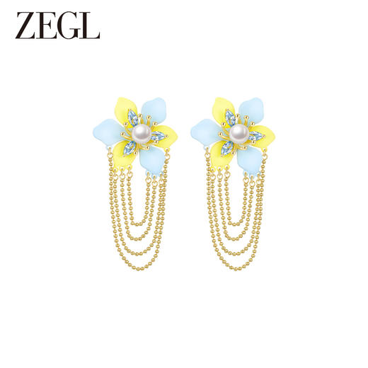ZEGL设计师秘密花园系列花朵流苏耳环女高级感珍珠耳钉夏天耳饰品 商品图0