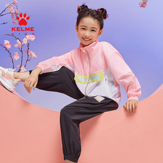 KELME卡尔美儿童梭织外套夏季立领撞色印花萌趣拉链外套 商品图2
