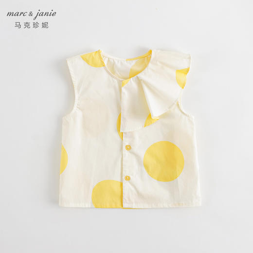 马克珍妮新款夏装 女童撞色波点不对称花边领衬衫230335 商品图1
