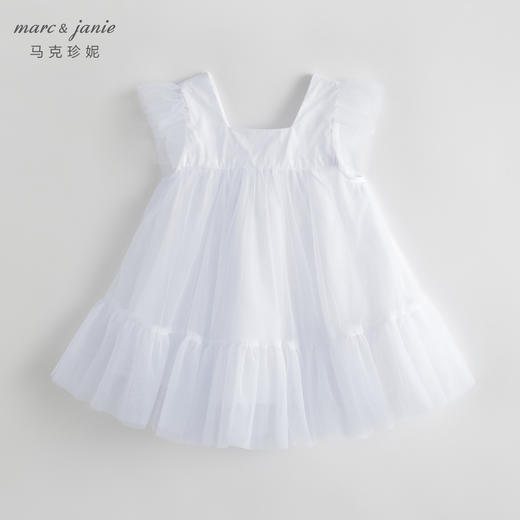 马克珍妮新款夏装 女童方领花边袖蓬蓬网纱连衣裙230980 商品图3