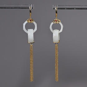 清代和田白玉双连环流苏耳环