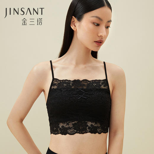 金三塔桑蚕丝女蕾丝短款吊带防走光抹胸裹胸内衣打底丝滑透气   1NZW2409 商品图2