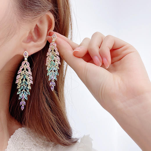 欧美复古流苏炫彩锆石巴洛克耳坠LY 商品图1